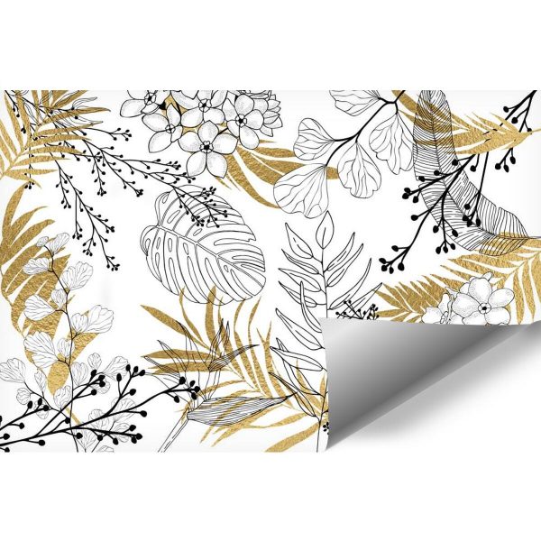 Fototapeta w liście line art do pokoju