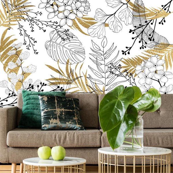 Fototapeta w liście line art do przedpokoju