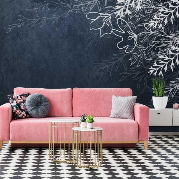 Fototapeta z gałązkami na ciemnoniebieskim tle