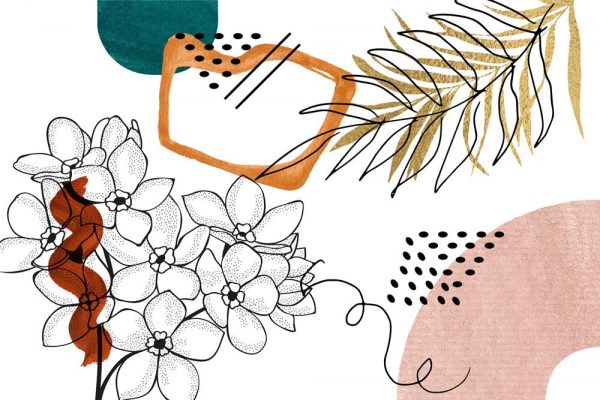 Fototapeta z motywem kwiatowymi i abstrakcyjnym