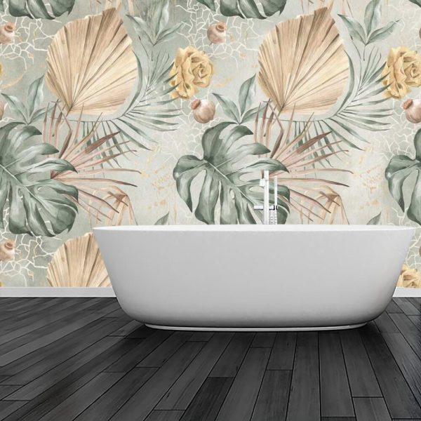 Kobieca foto-tapeta z liśćmi palmowymi do łazienki