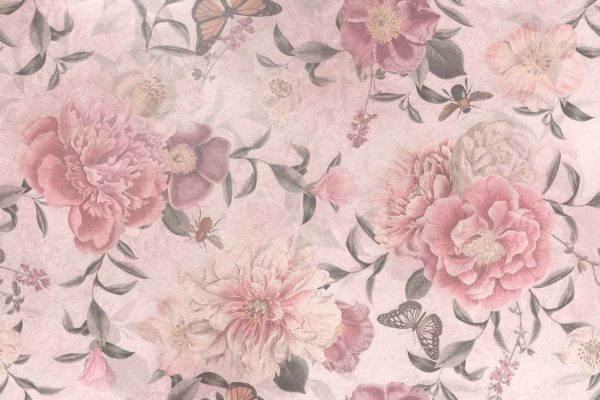 Różowa fototapeta w kwiaty do kawiarni