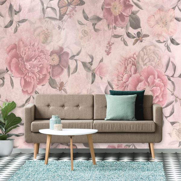 Różowa fototapeta w kwiaty do salonu