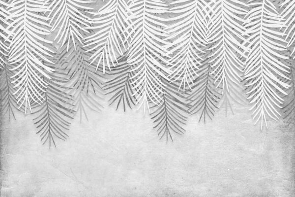 Szara fototapeta w liście