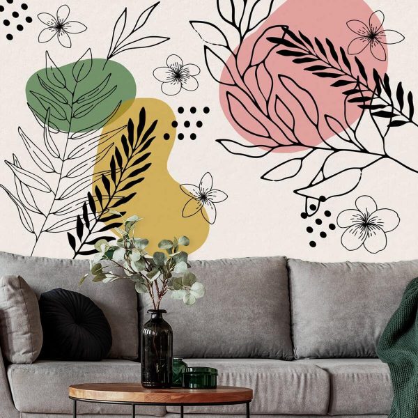 Tapeta do salonu z motywem roślinnym
