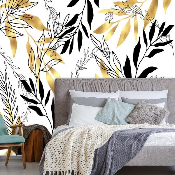 Tapeta w czarne listki do przedpokoju