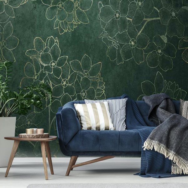 Tapeta z konturowymi kwiatami do przedpokoju