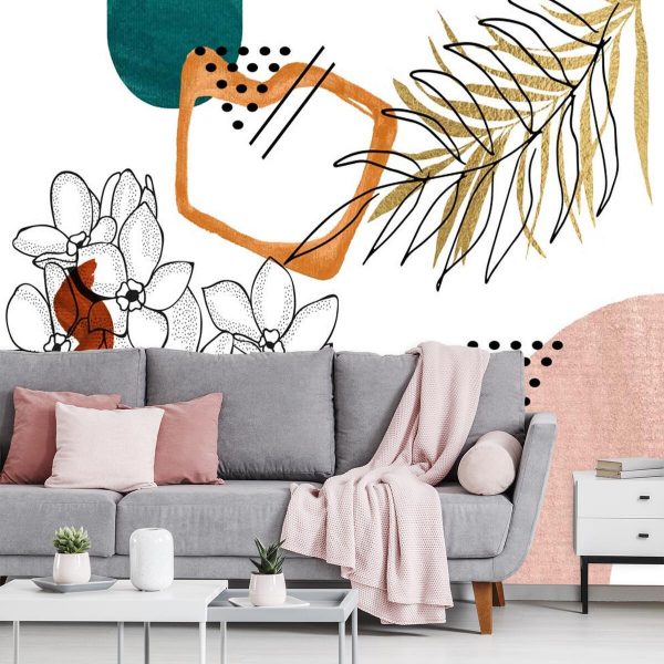 Tapeta z motywem kwiatów i abstrakcji