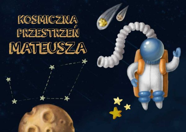 Dwa plakaty z kosmonautą i imieniem