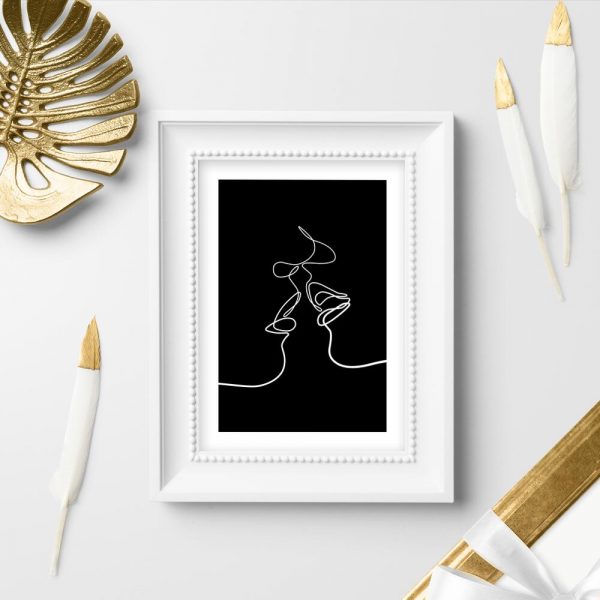 Minimalistyczny plakat z motywem pocałunku