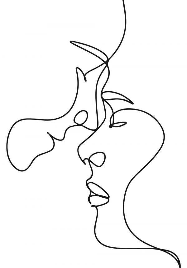 Minimalistyczny plakat z profilami kobiety i mężczyzny