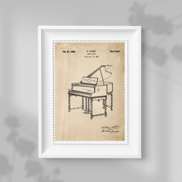 Plakat bez ramy z pianinem - patent z 1928r.