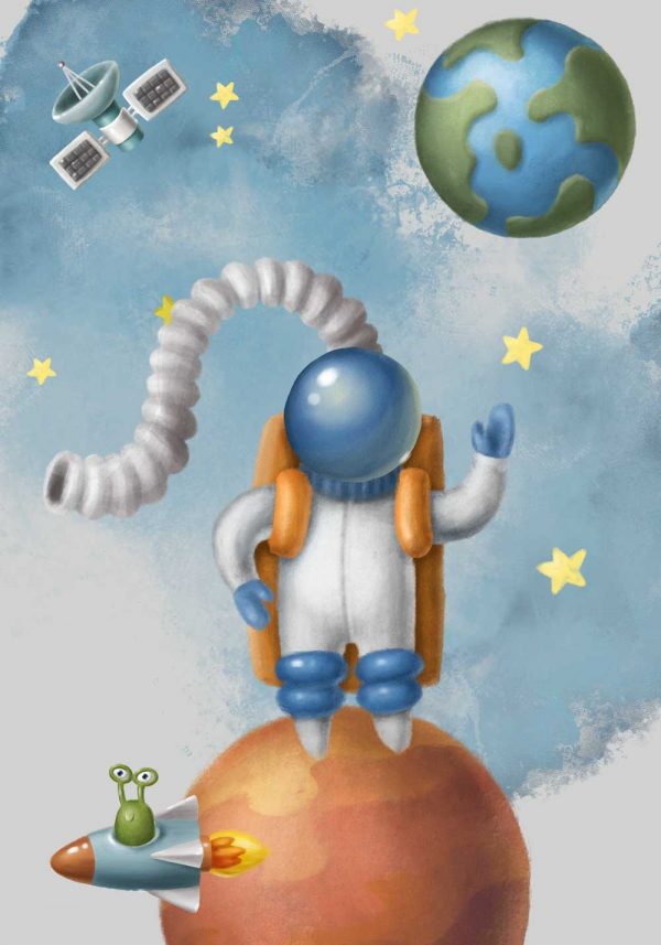 Plakat dla dziecka z astronauta w kosmosie