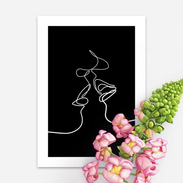 Plakat line art pocałunek