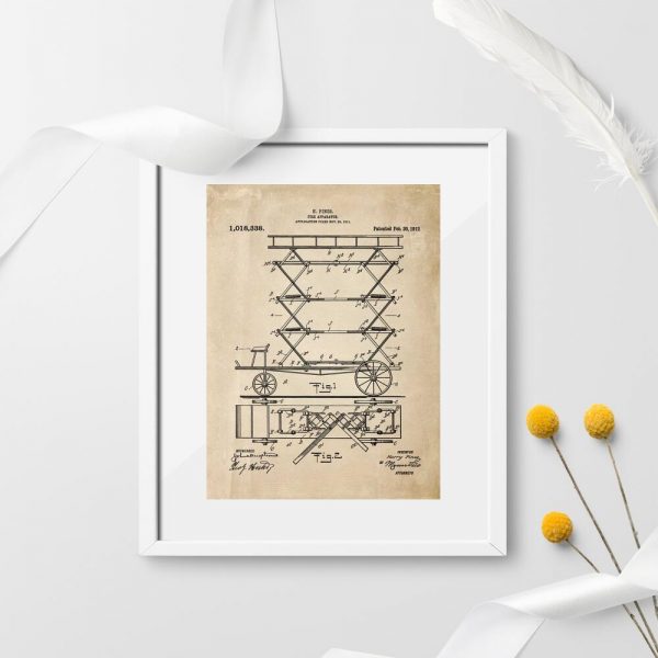 Plakat patent na mechaniczna drabinę pożarniczą