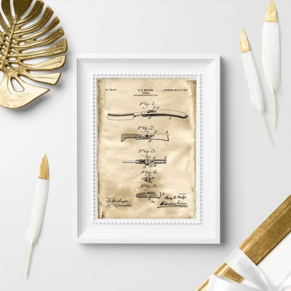 Plakat patentowy z brzytwą do salonu fryzjerskiego