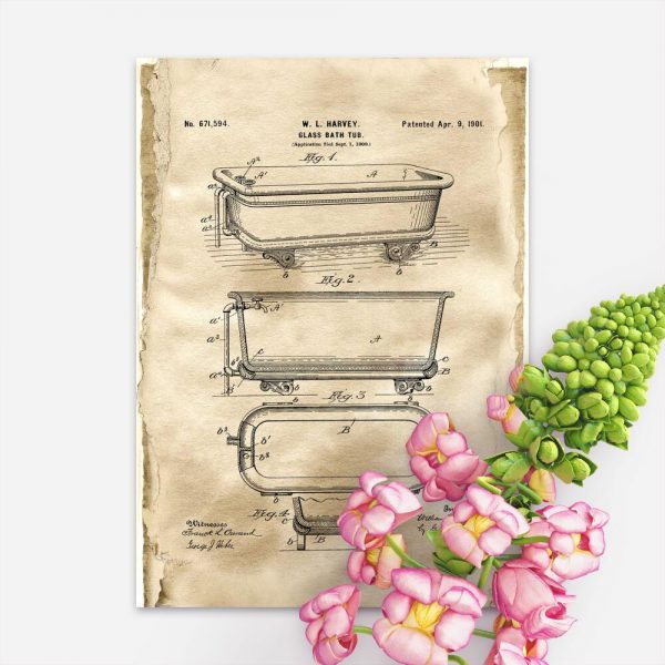 Plakat retro z patentem na budowę wanny