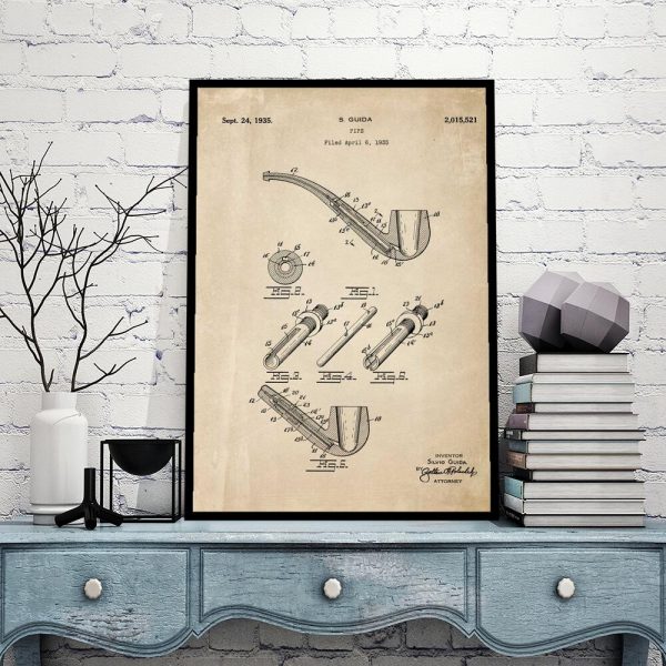 Plakat retro z patentem na fajkę do gabinetu