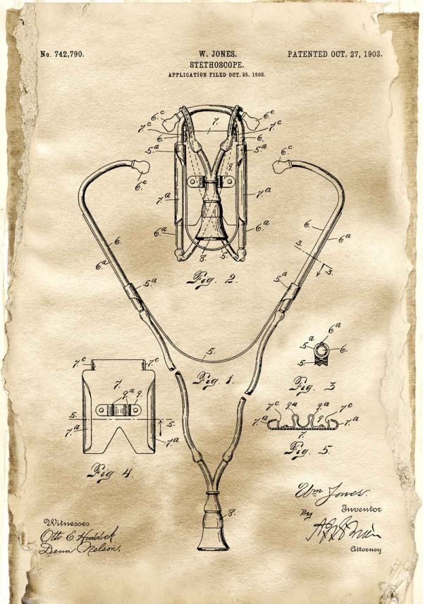 Plakat retro z rysunkiem stetoskopu