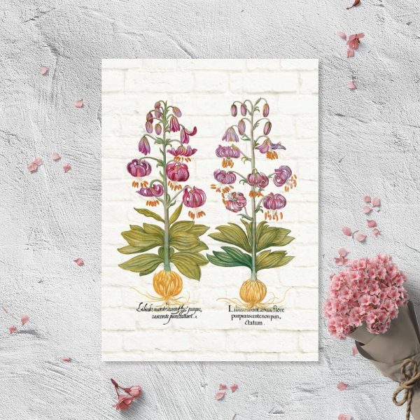 Plakat z fioletowymi liliami