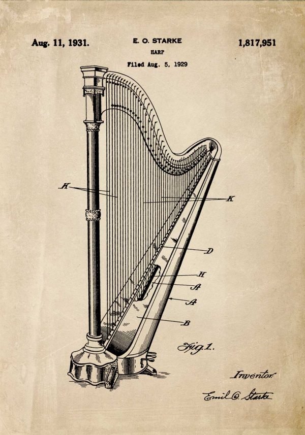 Plakat z harfą - patent 1931r.