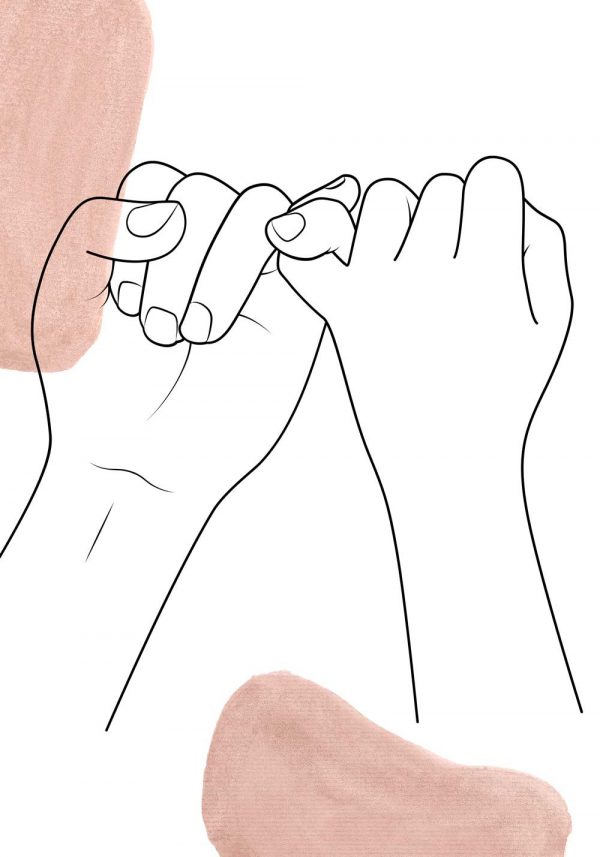 Plakat z motywem splecionych małych palców