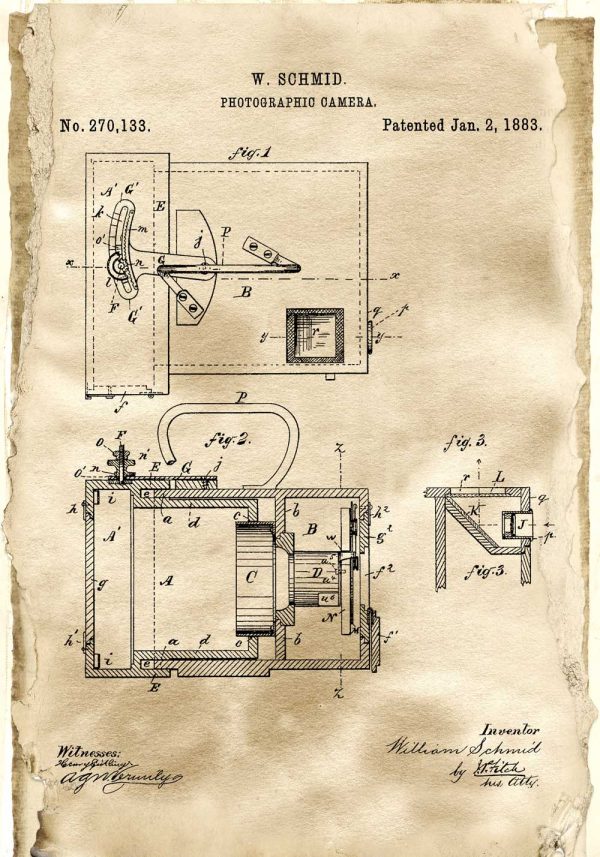 Plakat z patentem na aparat fotograficzny do szkoły