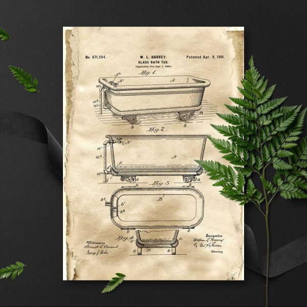 Plakat z patentem na budowę szklanej wanny