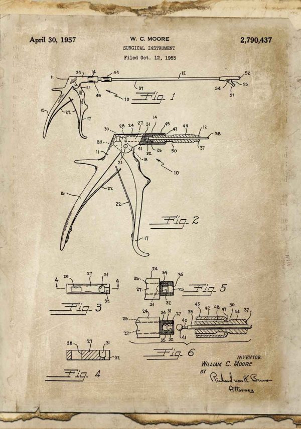 Plakat z patentem na kleszcze stomatologiczne