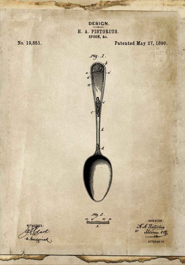 Plakat z patentem na łyżkę
