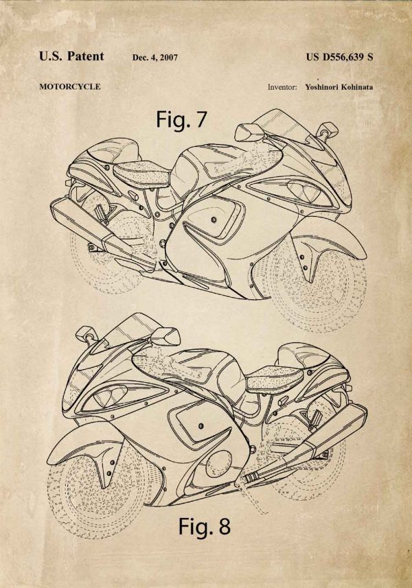 Plakat z patentem na motocykl