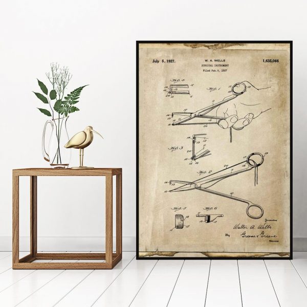 Plakat z patentem na narzędzie chirurgiczne do biura