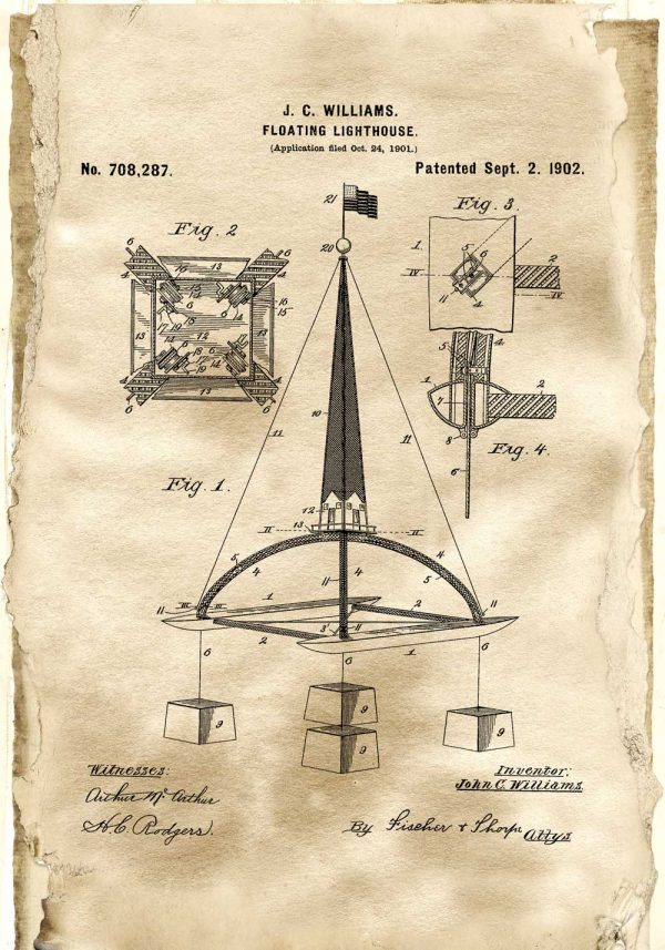 Plakat z patentem na pływającą boję morską