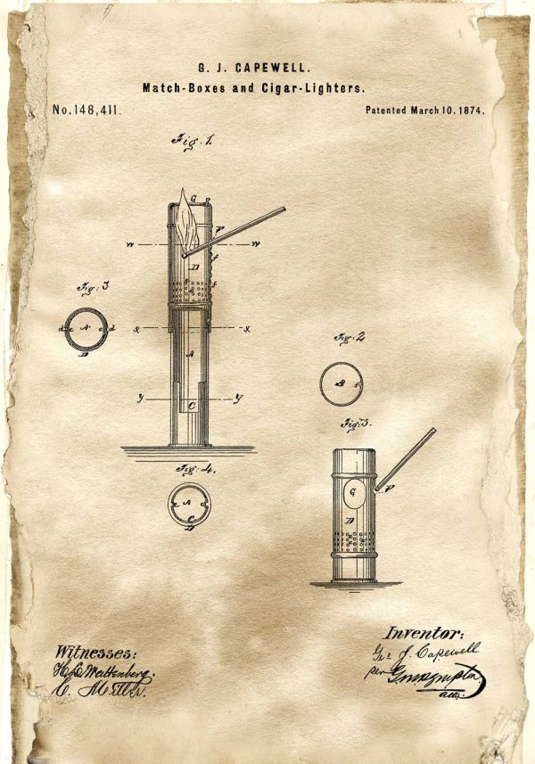 Plakat z patentem na pudełko zapałek