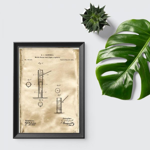 Plakat z patentem na pudełko zapałek do przedpokoju