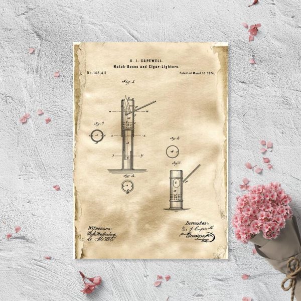 Plakat z patentem na pudełko zapałek do salonu