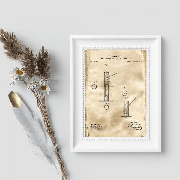 Plakat z patentem na pudełko zapałek na prezent