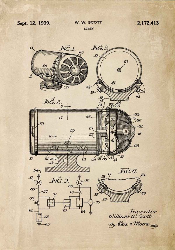 Plakat z patentem na syrenę dźwiękową do szkoły