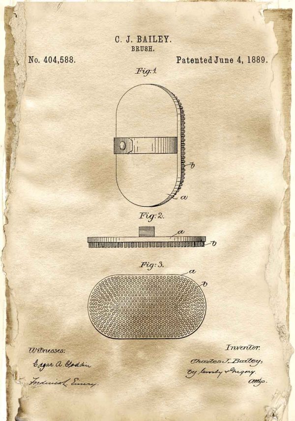 Plakat z patentem na szczotkę z 1889 roku do szkoły