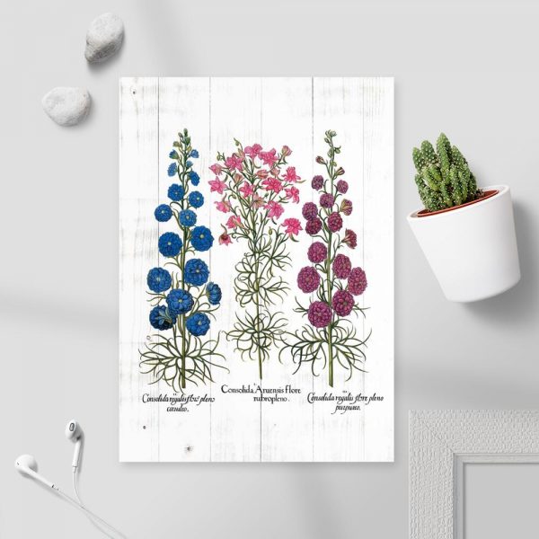 Plakat z polnymi kwiatami na tle desek