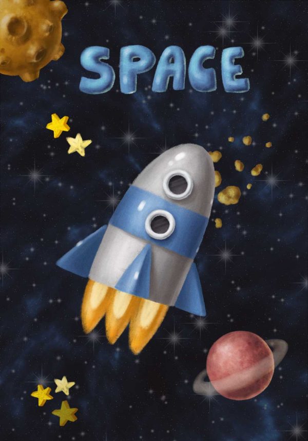 Plakat z rakietą kosmiczną