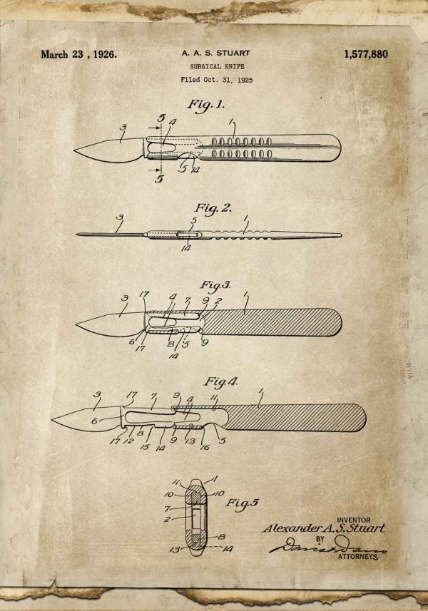 Plakat z rysunkiem opisowym skalpela