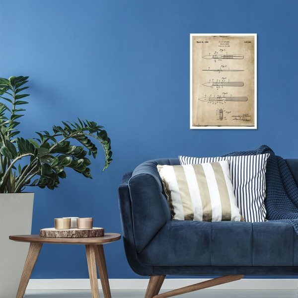 Plakat z rysunkiem opisowym skalpela dla stomatologa