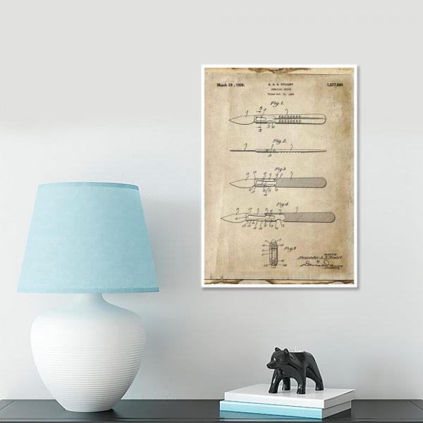 Plakat z rysunkiem opisowym skalpela dla weterynarza