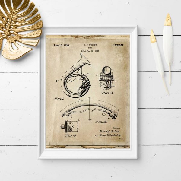 Plakat z rysunkiem patentowym na instrument muzyczny