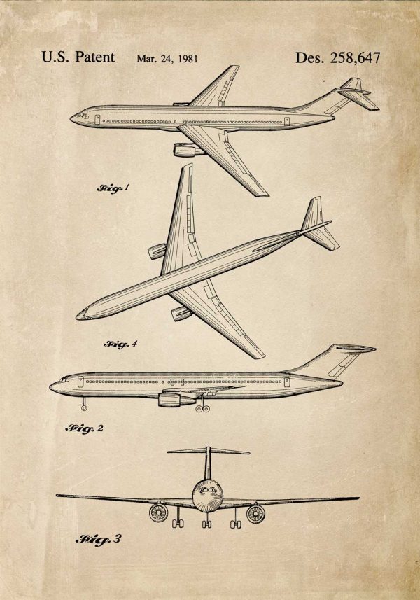 Plakat z rysunkiem patentowym samolotu do szkoły