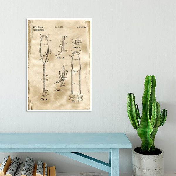 Plakat z rysunkiem patentowym stetoskopu dla studenta