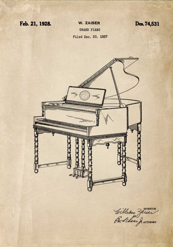 Plakat z rysunkiem pianina