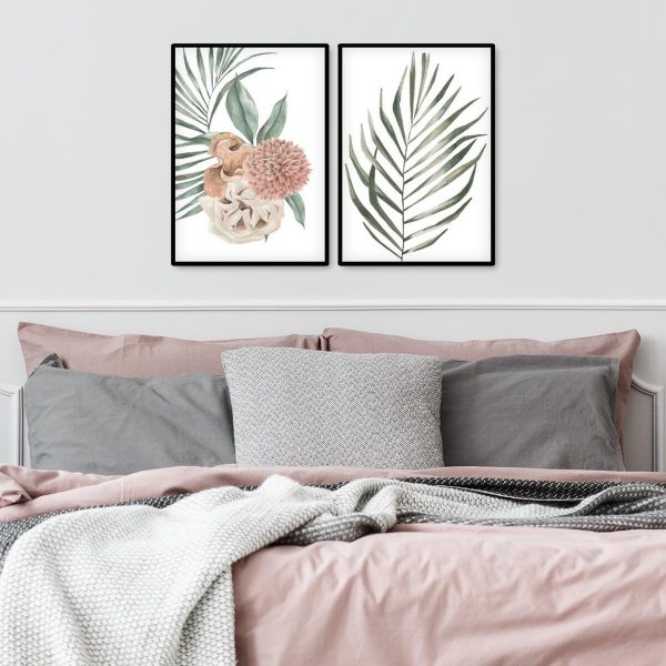 Plakaty dyptyk z liśćmi i dalią