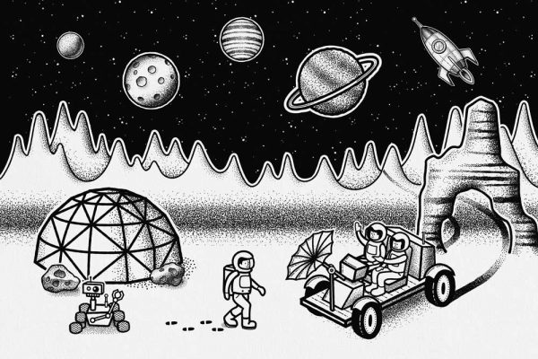 Fototapeta z kosmiczną stacją badawczą